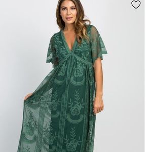 Teal green lace overlay maxi dress